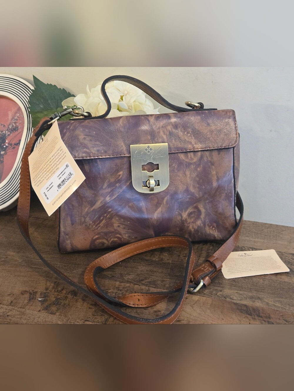 Patricia Nash Carisbrook Top Handle Crossbody Satchel Bag Owl Print Leather